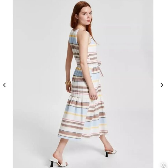 Brand New Women's DKNY Cotton Halter-Neck Midi Belted Dress - Picture 4 of 10